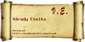 Várady Etelka névjegykártya